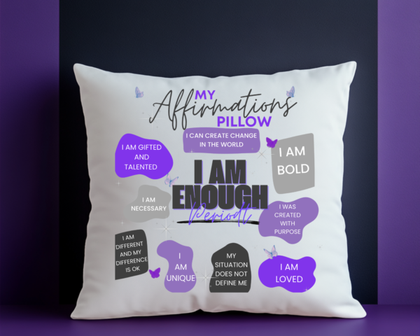 “I Am Enough Periodt” Affirmation Pillow - Purple and Gray