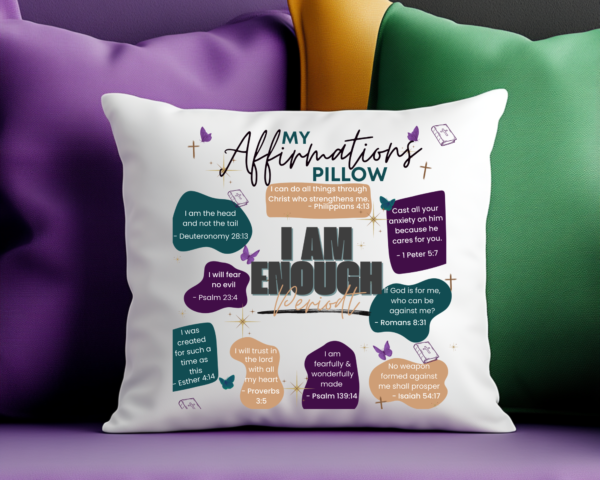 “I Am Enough Periodt” Affirmation Pillow - Purple and Green