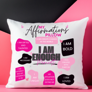 Pink and black I Am Enough Affirmation Pillow