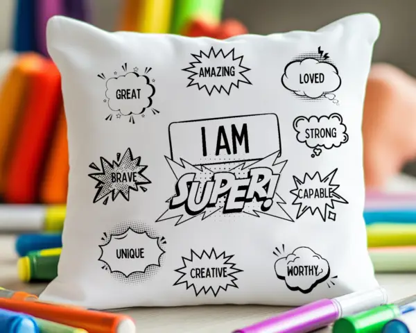 “I Am Super” EmpowerColor & EmpowerPaint Affirmation Pillow