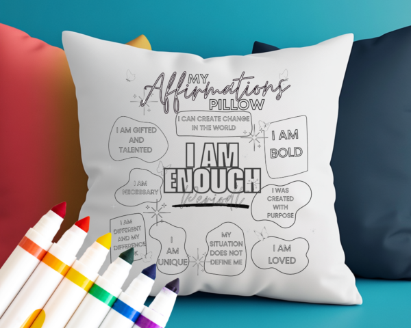 “I Am Enough Periodt” Affirmation Pillow - Purple and Green - Image 2