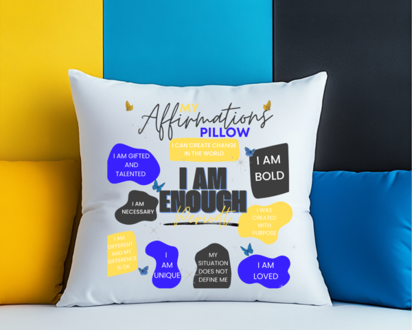 “I Am Enough Periodt” Affirmation Pillow - Yellow and Blue